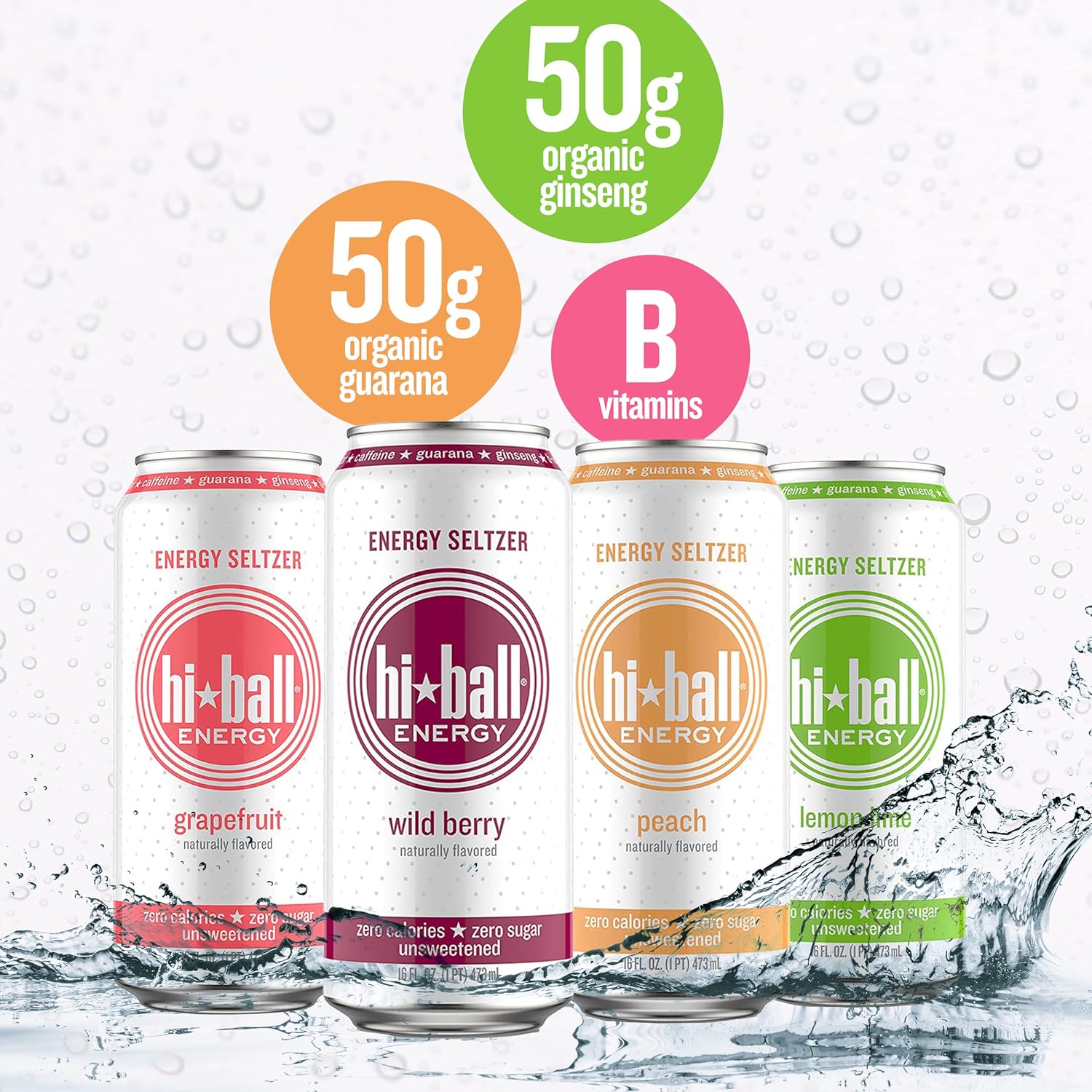 Hiball Clean Energy Seltzer Water， Caffeinated Sparkling Water Made with Vitamin B12 and Vitamin B6， Sugar Free (8 pack of 16 Fl Oz)， Variety Pack - Image 2